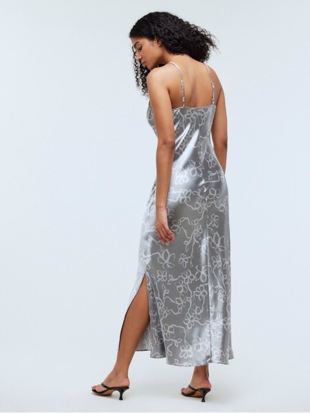 Madewell Metallic Midi Slip Dress in Silver Floral - Picture 5 of 6
